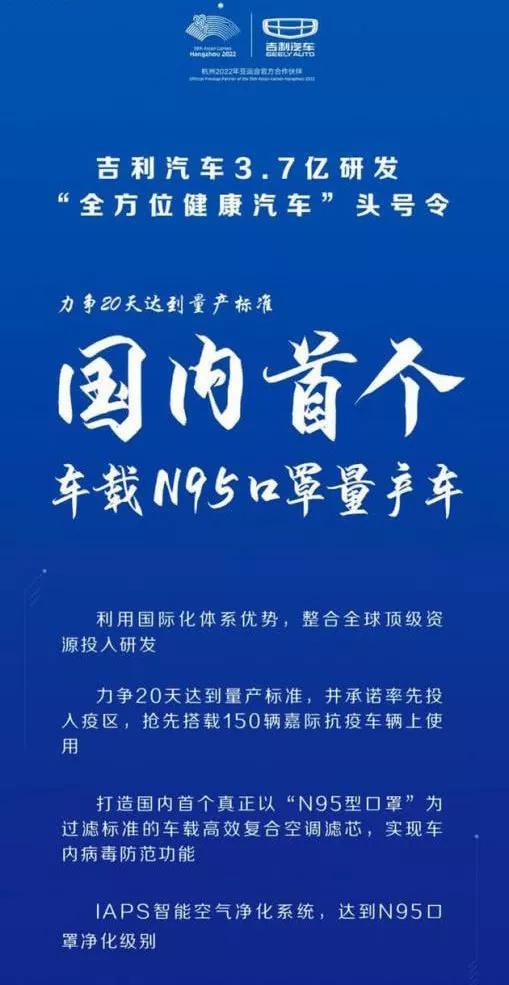 投3.7亿元 吉利让汽车戴上“N95”，网友却吐槽是辆“韭菜车”