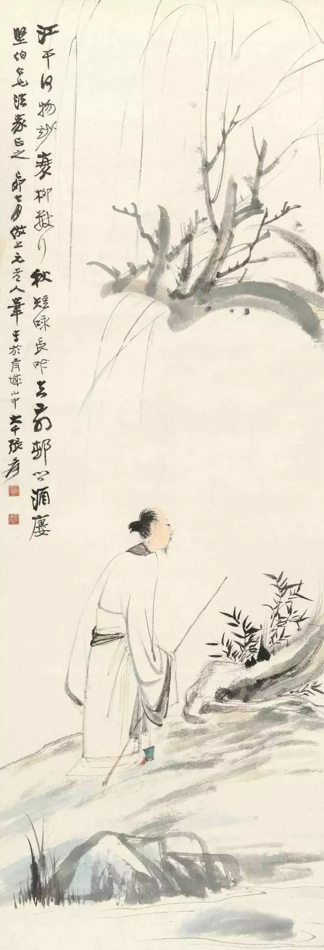 ☆古跡殿☆『張大千・人物・芭蕉高士』・中国近代山水画家・中国