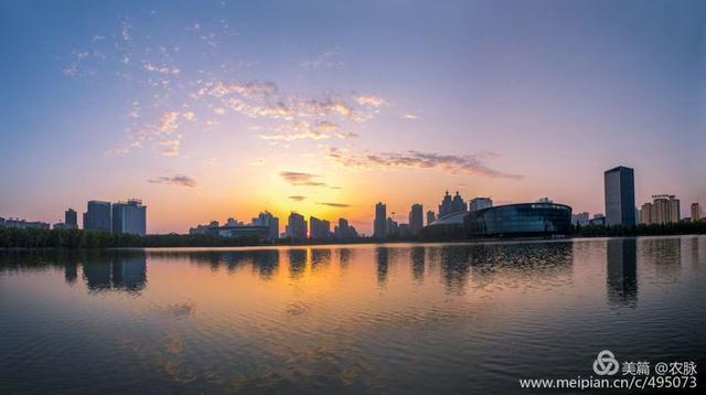 古都洛阳处处美景，洛阳新区凌波湖畔日出日落壮丽风景