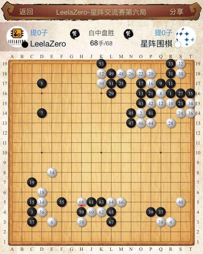 星阵 VS LeelaZero七番棋第六局星阵速胜