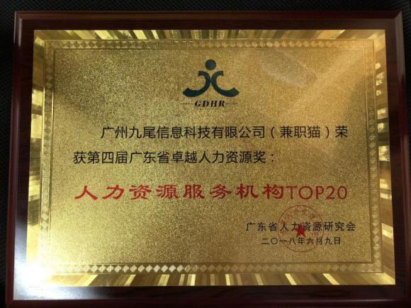 兼职猫获“第三届广东省人力资源服务机构TOP20”