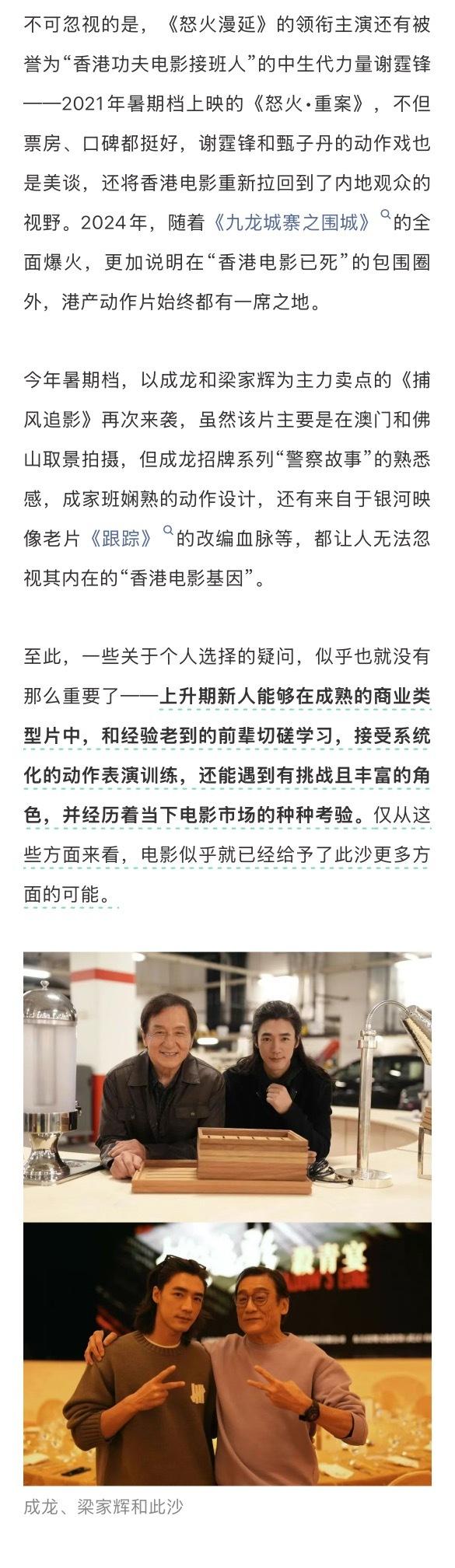 此沙谈《捕风追影》双胞胎角色设计，与成龙梁家辉合作压力大