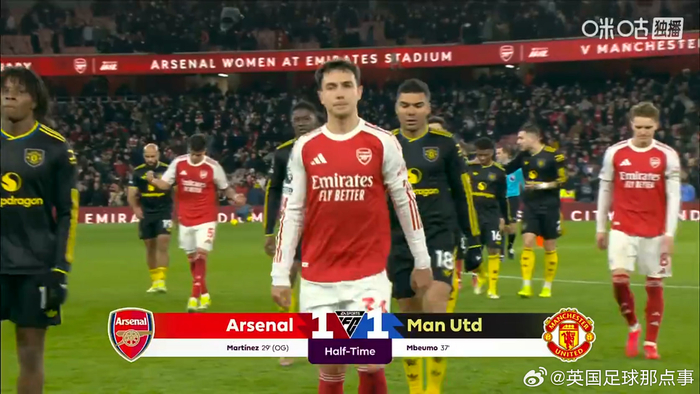 英超半场阿森纳1-1平曼联