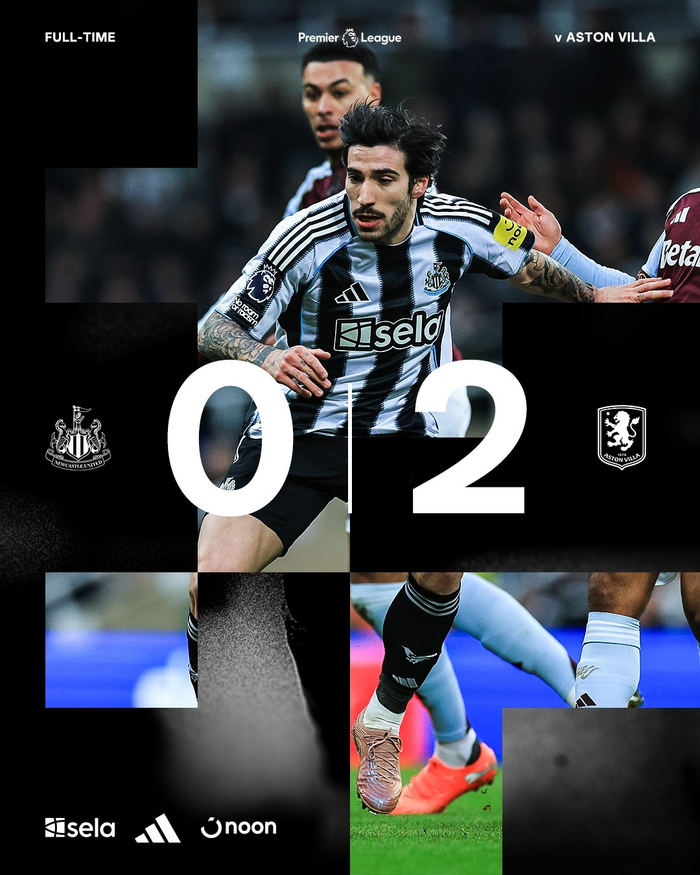 纽卡斯尔联主场0比2不敌阿斯顿维拉，佳夫托纳利首发