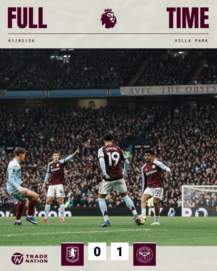 亚伯拉罕首发打满全场，维拉主场0比1不敌布伦特福德