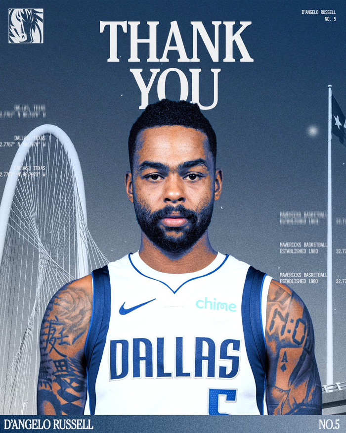 独行侠官方感谢浓眉拉塞尔，上赛季场均20+10+3