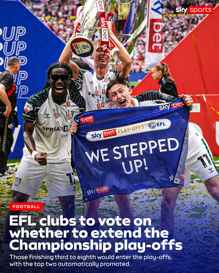 EFL周四投票决定英冠升级附加赛球队是否增至六支