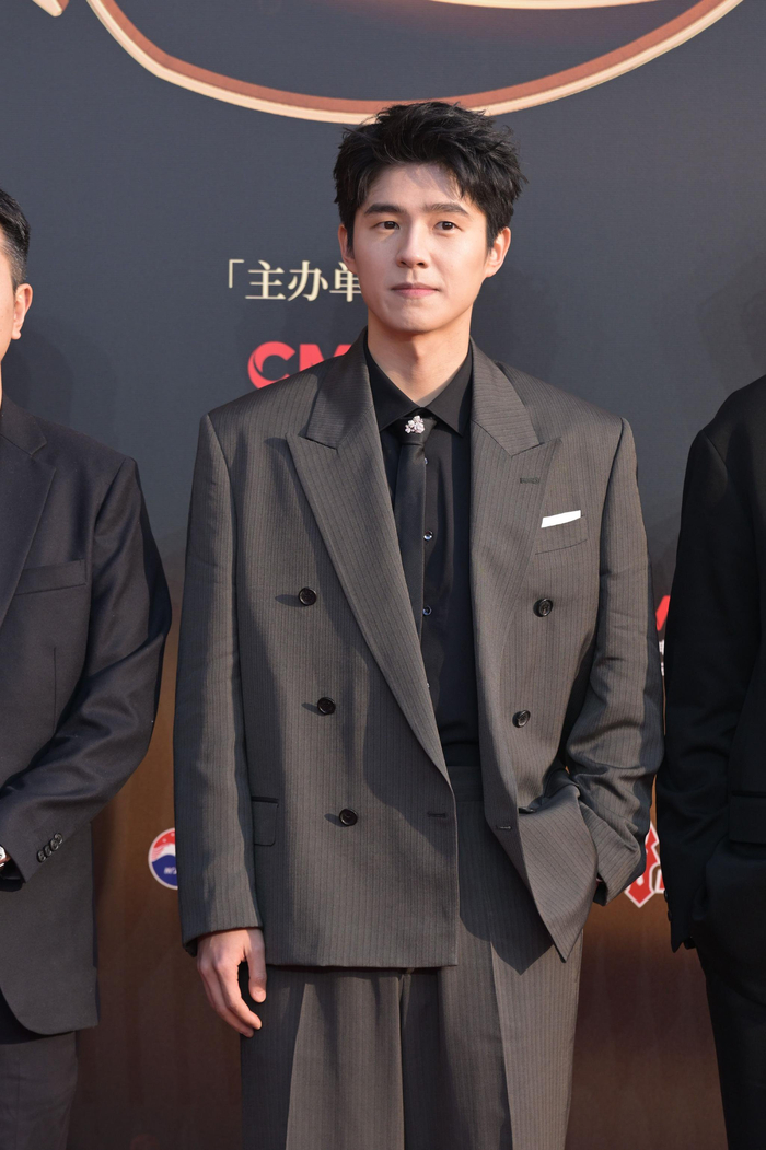 刘昊然穿深灰条纹西装亮相CMG红毯