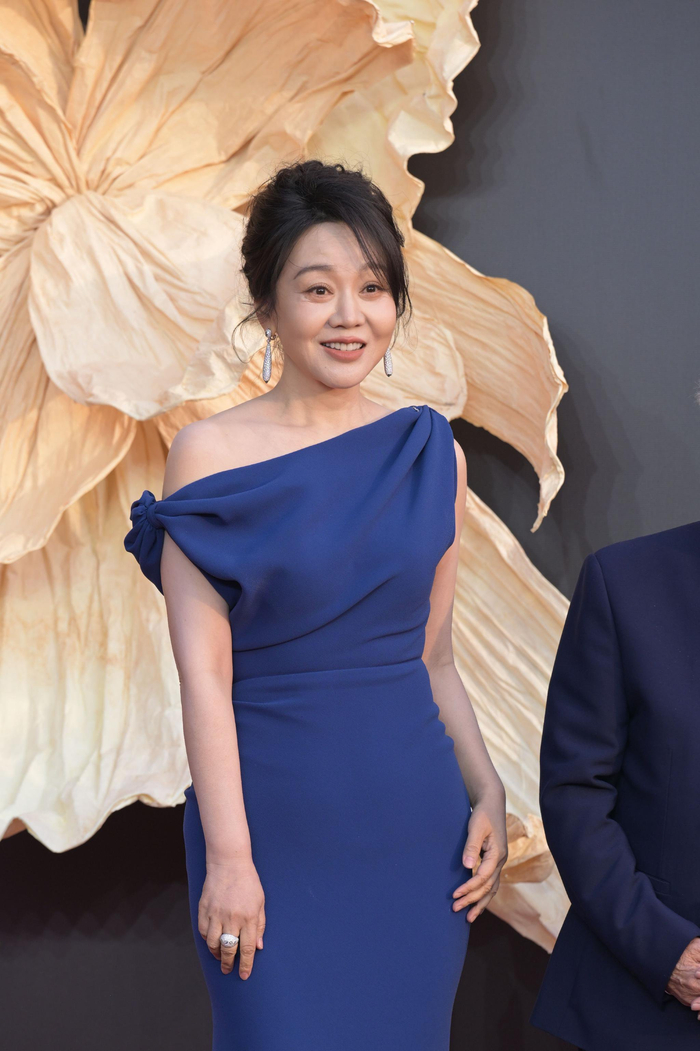 闫妮斜肩蓝裙亮相CMG红毯尽显知性气质