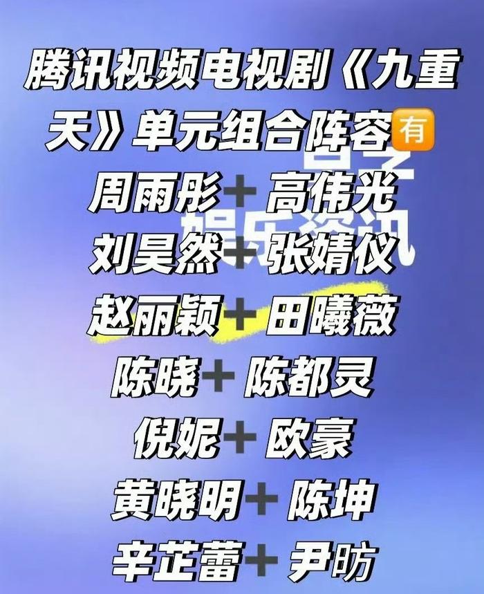 徐兵执导《九重天》曝阵容，赵丽颖刘昊然等主演11月开机