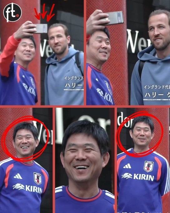 森保一与凯恩合影后开怀大笑 日本主帅秒变迷弟