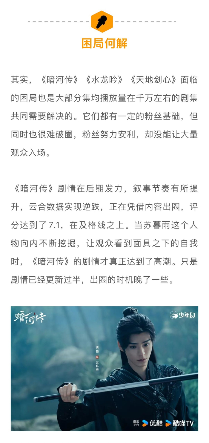 《暗河传》《水龙吟》《天地剑心》热播两周未现赢家