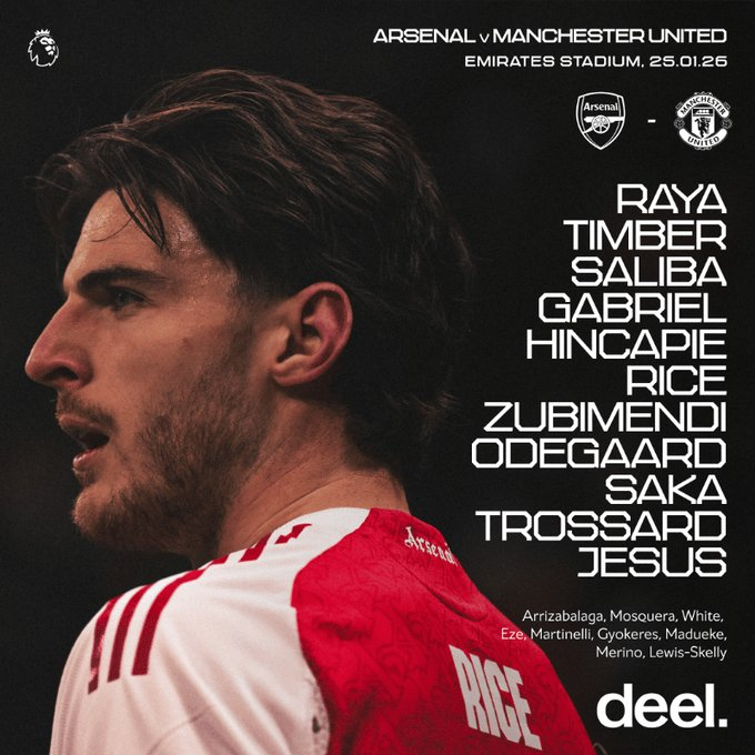 阿森纳对阵曼联首发名单公布，拉亚、拉门斯领衔