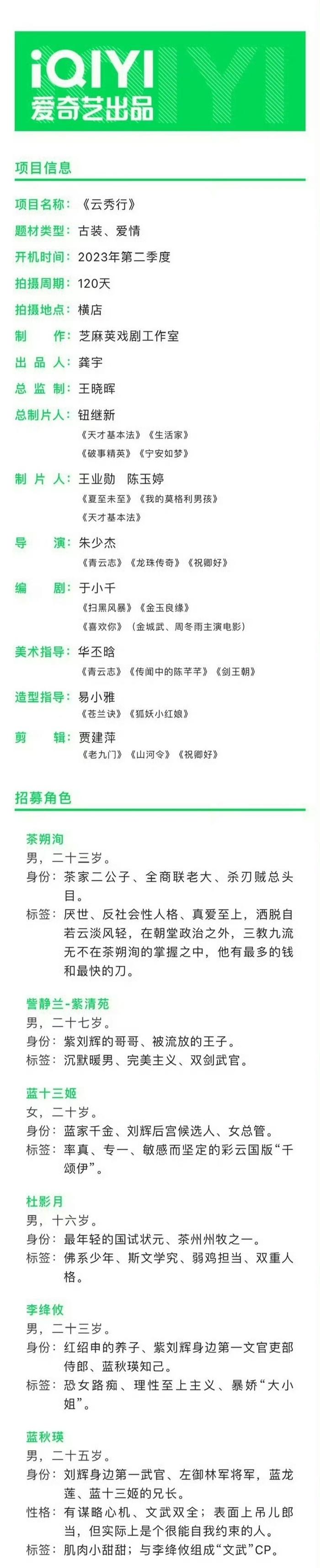 李一桐曾舜晞主演《云秀行》备案36集