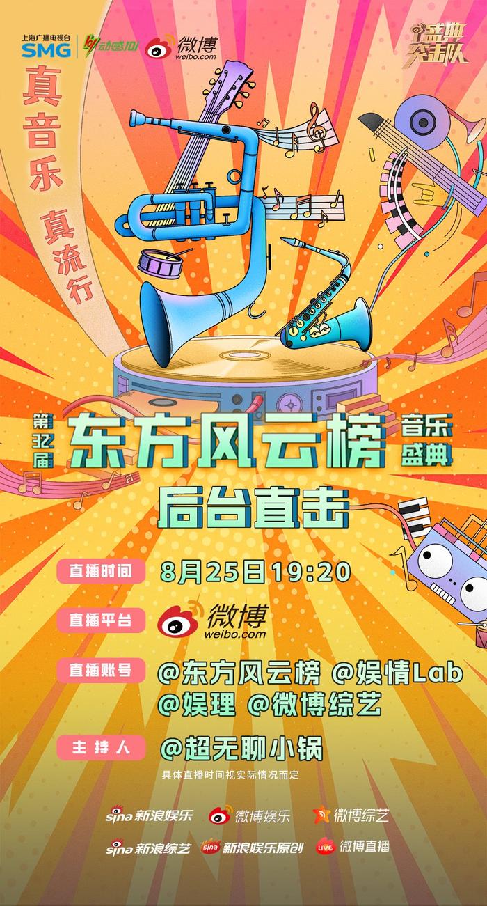 第32届东方风云榜音乐盛典8月25日19:20后台直播开启
