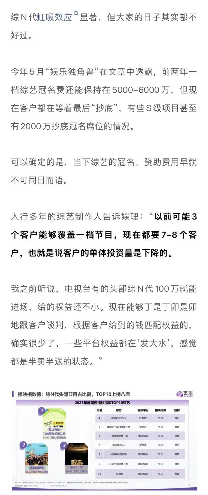 内娱综艺招商困境，100万可赞助头部综N代