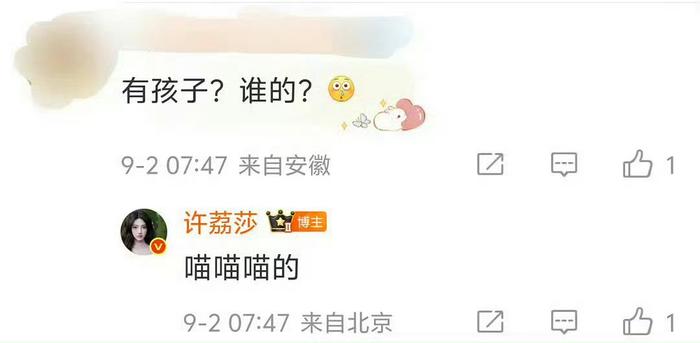 许荔莎微博引于正小号疑云，网友热议其孩子话题