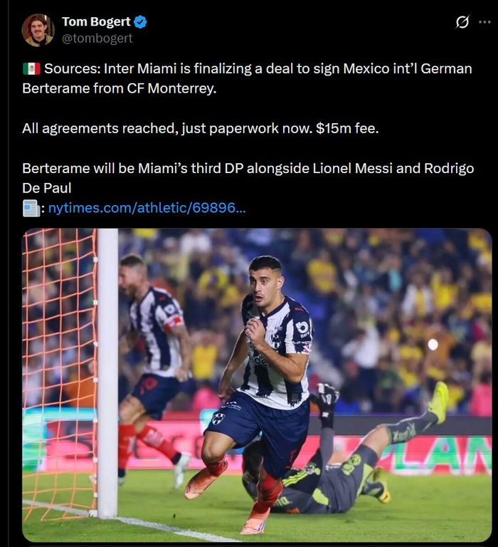 迈阿密国际1500万美元敲定墨西哥国脚贝尔特拉梅