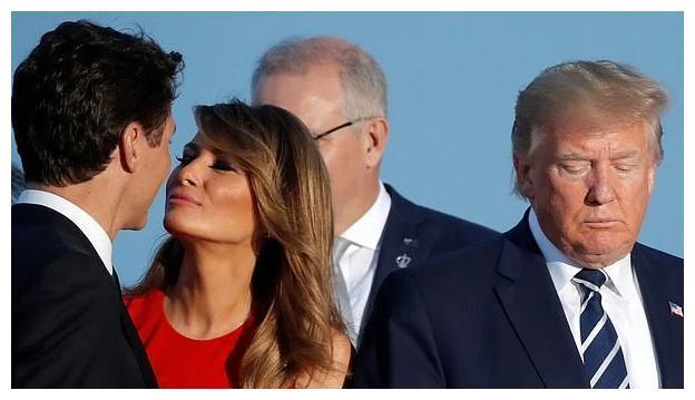 加拿大总统贴面亲吻梅拉尼娅，特朗普瞬间黑脸，转身去吻布丽吉特