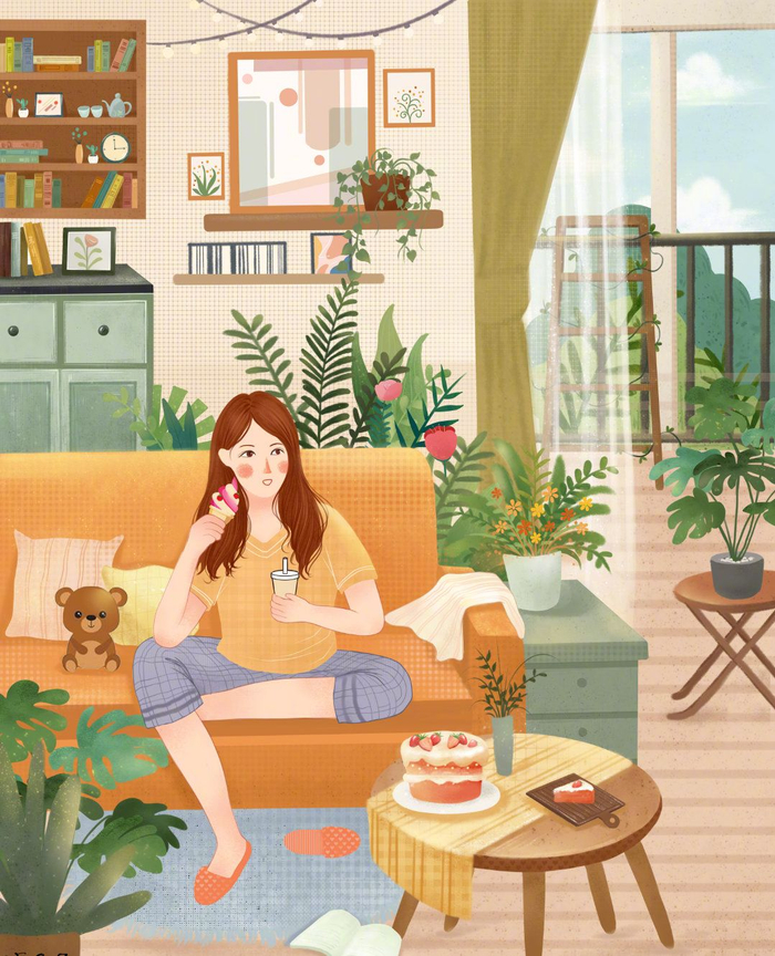 独居少女日常插画,一个人的生活,也要过的有趣有盼安逸舒适