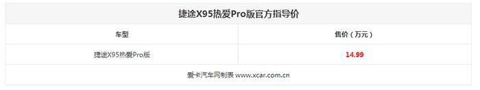 捷途X95热爱Pro版上市 售价14.99万元