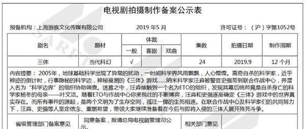 电视版《三体》官宣主演阵容：张鲁一于和伟王子文领衔