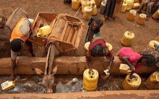 非洲缺水民众的凄苦生活，为了得到干净的水，要走十几公里的路