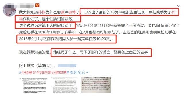 CAS报告公布：孙杨撕检测表保安砸血样瓶，涉嫌联合尿检员作伪证