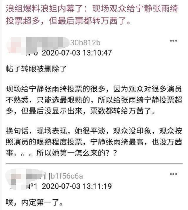 万茜排名第一是黑幕？观众“查无此人”，节目组强捧不红女演员