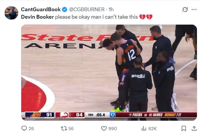 太阳连遭噩耗！布克脚踝扭伤需拄拐+格林腿筋再伤 狄龙近5战狂打55铁