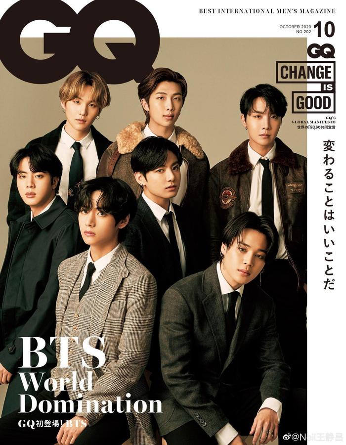 防弹少年团（BTS）登上日本版《GQ 》10月刊封面摄影: Moke Na J