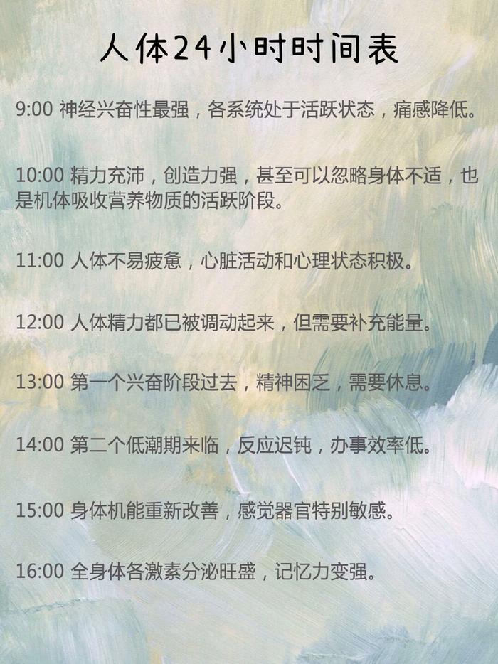 人体24小时最佳时间表