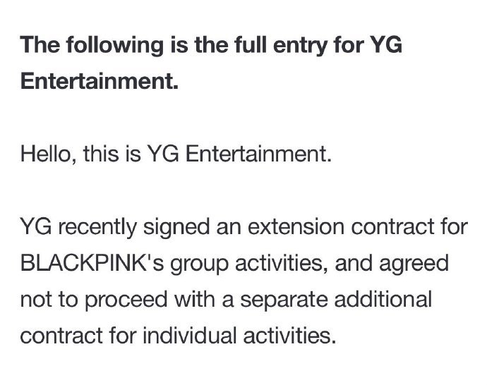 YG官宣,BLACKPINK只续团约不续个人约,成员都将成立个人品牌