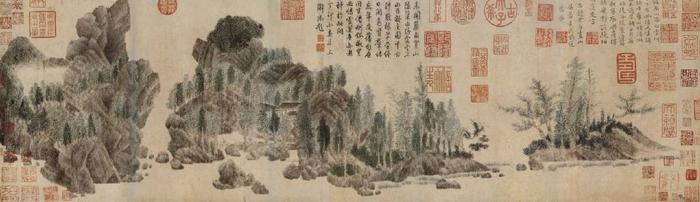 名画记』钱选《浮玉山居图卷》，笔意冲淡，画意静穆