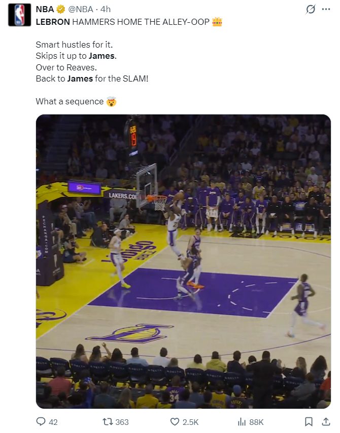 背靠背46+7三分！勒布朗又迎里程碑 拥抱77破不和流言还被官方戴皇冠