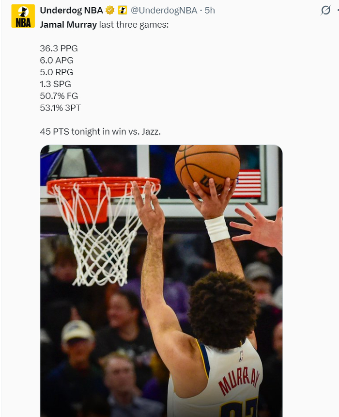 穆雷狂轰45分连刷四纪录！近三战109分势头猛烈 阿德尔曼：他扛起球队