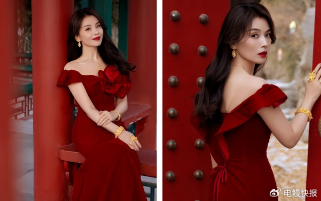 电鳗:优雅高贵!刘涛红裙秀出完美曲线