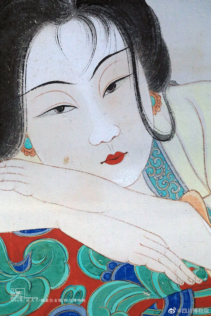 张大千《仕女拥衾图轴》，创作于1946年，纸本，纵117、