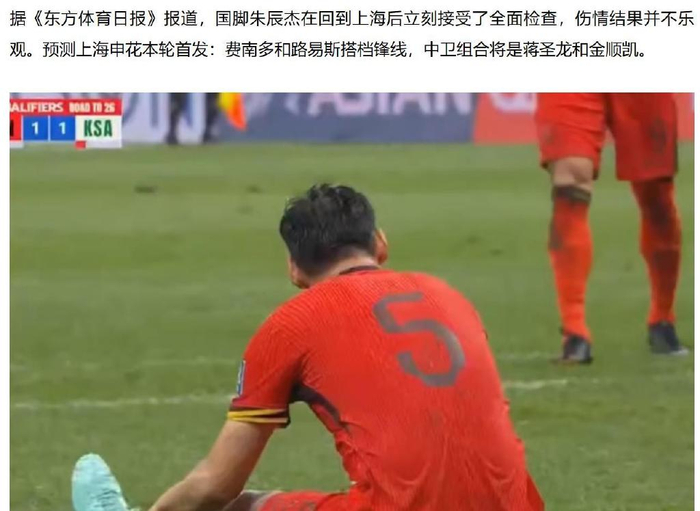 同在国家队受伤 蒋光太2天后俱乐部打首发 朱辰杰无缘申花比赛