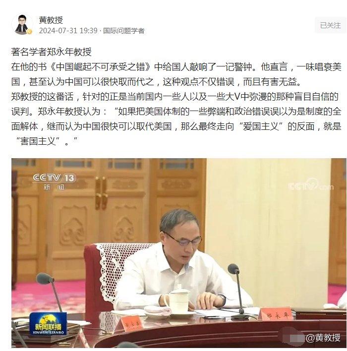 “郑永年批张维为：爱国需理性，避免害国” 郑永年 中国故事 美国 黄日涵 张维 第4张