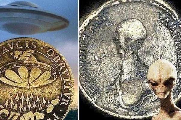 古硬币上出现宇宙飞船画像，考古学家认为：金字塔或外星人所造