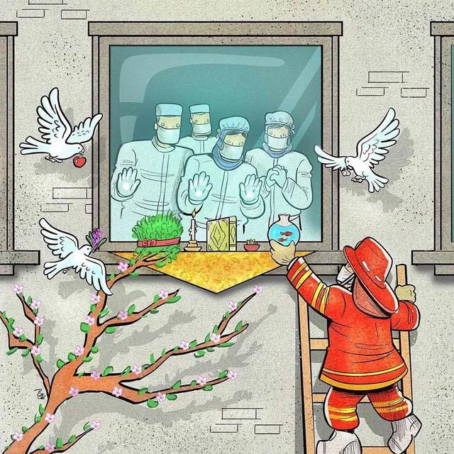 他画出医护防护人员拯救病人和病毒抗争的插画，每一张都让人泪崩