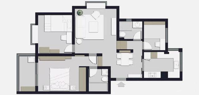 98平米的两居室高级精致，灰色设计通透自然，客厅不做吊顶超棒