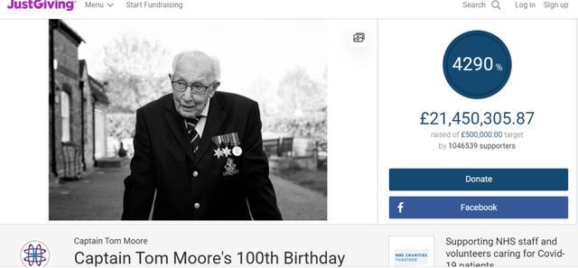 99岁二战老兵为医护人员募款2000万英镑，全英国为他庆生