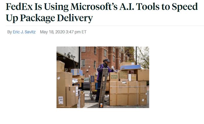 联邦快递“上马”微软云AI：传统物流企业与人工智能巨头牵手