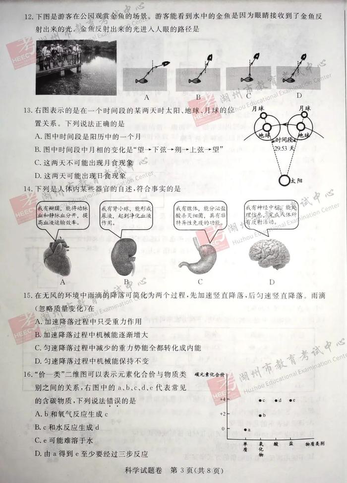 2020年湖州市中考试题及参考答案公布