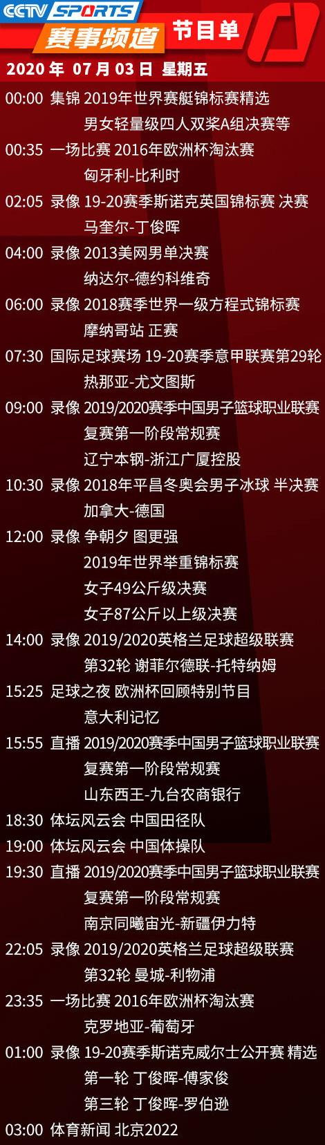 央视今日节目单，2平台直播4场cba，cctv5首钢PK八一+广东vs苏州