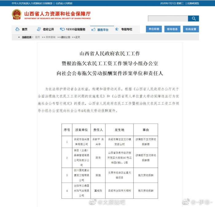 太原红星天铂项目拖欠劳动报酬被通报