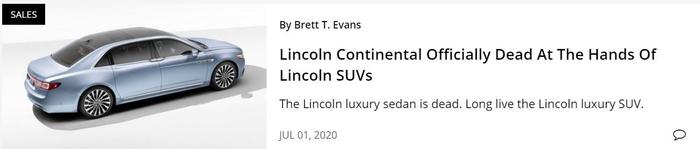 SUV更好赚，林肯大陆将年底停产，随之取消轿车产品线