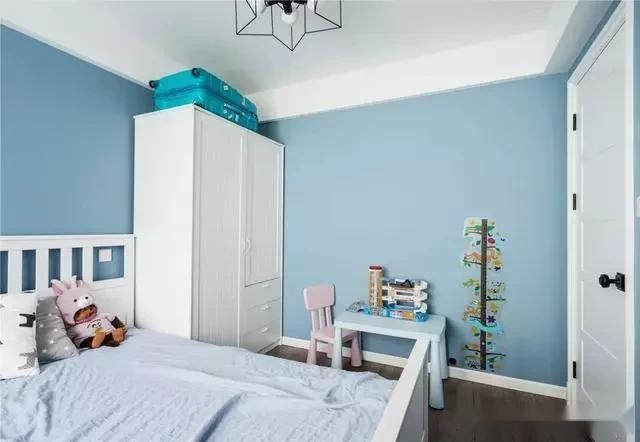 100平清新美式3居，原来玄关还能这样装，蓝白色书房卧室美极了